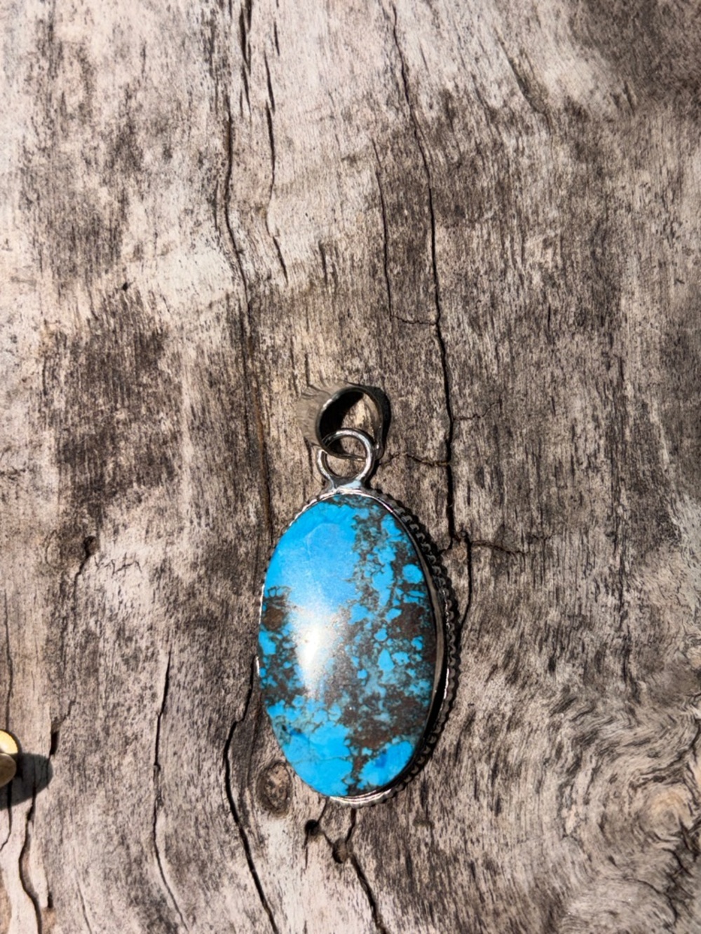 Silver Blue Turquoise Oval Pendant - Women Jewelry